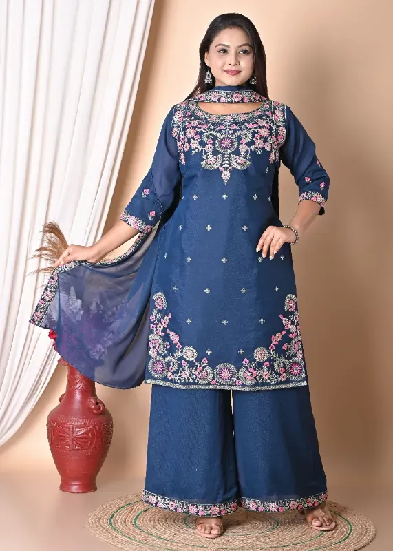 Women Embroidered Kurta Palazzo Set