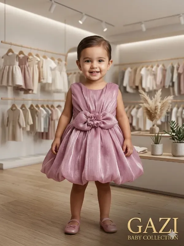 Rose Pink Shimmer Bow Baby Party Dress