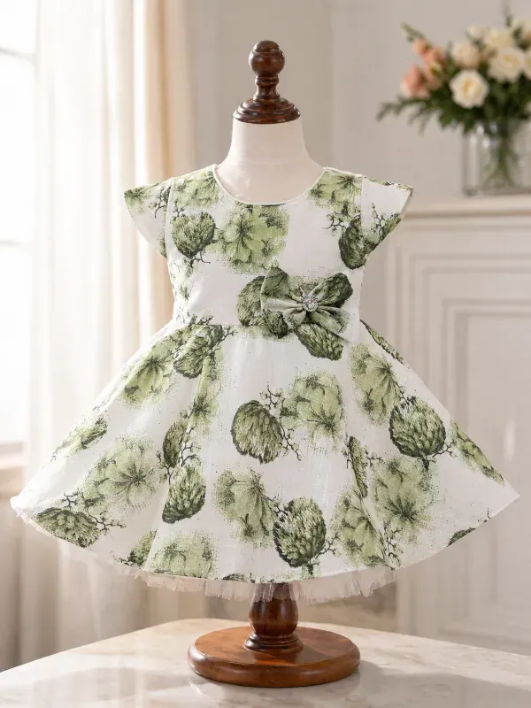 Sage Green Floral Bow Dress