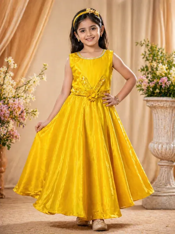 Elegant Yellow Party Wear Girls Gown