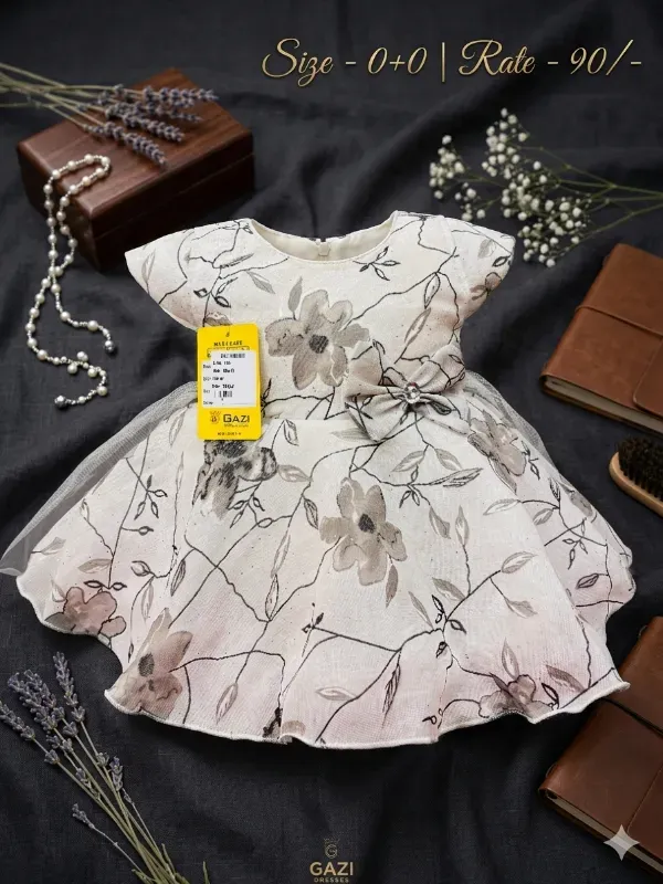 Beige Floral Girls Frock Dress