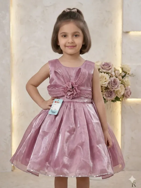 Elegant Dusty Pink Floral Party Dress for Girls