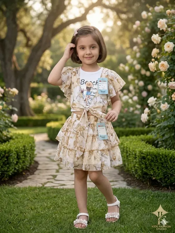 Beige Floral Garden Dress Set for Girls
