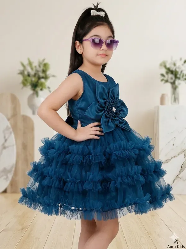 Teal Ruffle Party Dress for Girls
