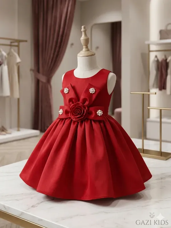 Elegant Red Satin Party Dress for Girls