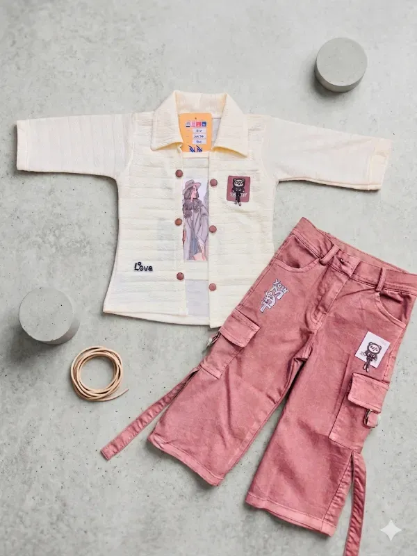 Girls Stylish Printed Shirt & Cargo Pant Clothing Set