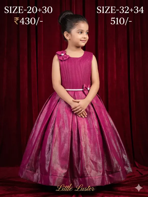 Elegant Wine Pink Girls Party Wear Gown with Bow Detail