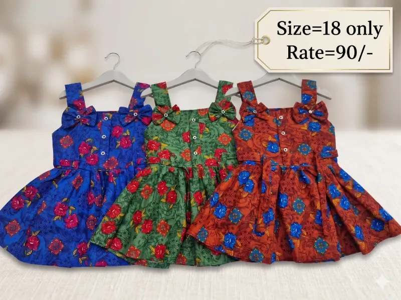 Girls Stylish Multicolor Floral Printed Fit & Flare Frock Dress