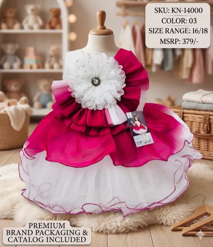 Stylish Girls Party Wear Designer Frock Dress – Pink & White