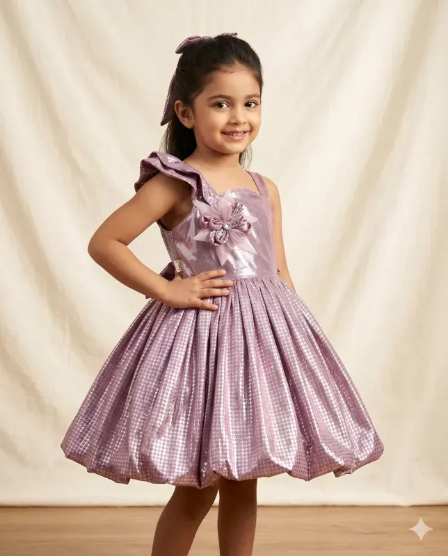 Elegant Shimmer Princess Dress – Mauve Pink