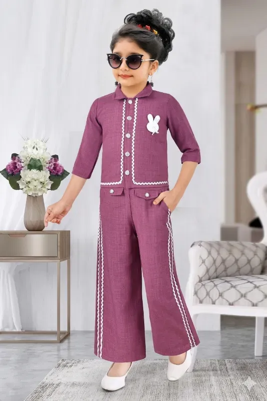 Stylish Girls Solid Co-Ord Set with Palazzo Pants