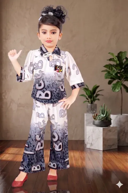 Girls Stylish Black & White Printed Co-Ord Set | Trendy Kids Western Wear Outfit