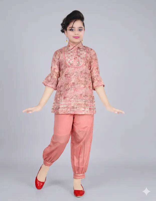 Girls Printed Ethnic Top & Dhoti Pant Set