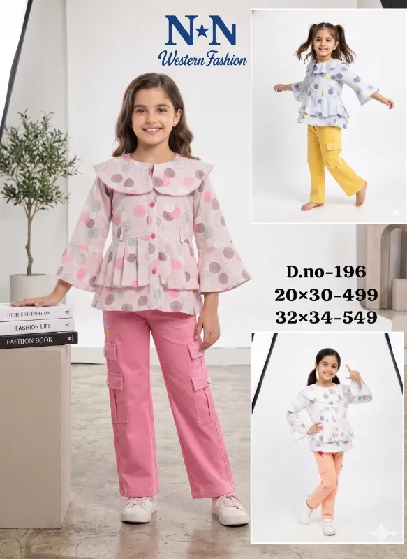 Girls Printed Fancy Top & Cargo Pant Set