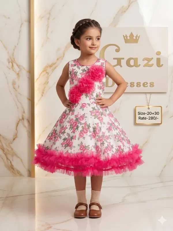 Pink Floral Princess Party Dress for Girls