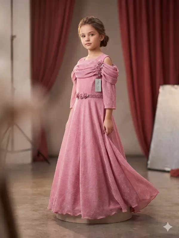 Girls Elegant Pink Party Wear Gown Dress
