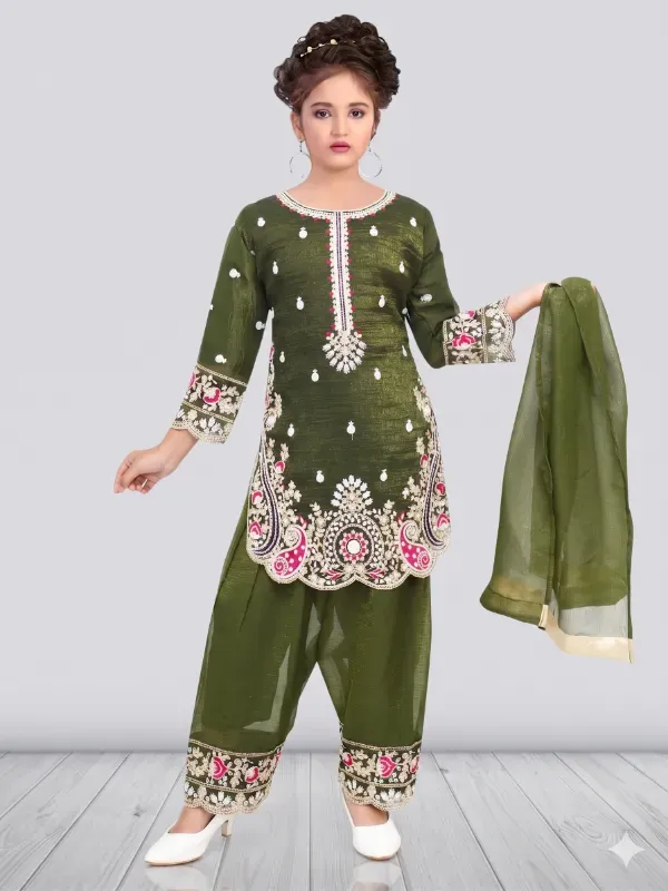 Royal Kids Girls Heavily Embroidered Salwar Suit Set