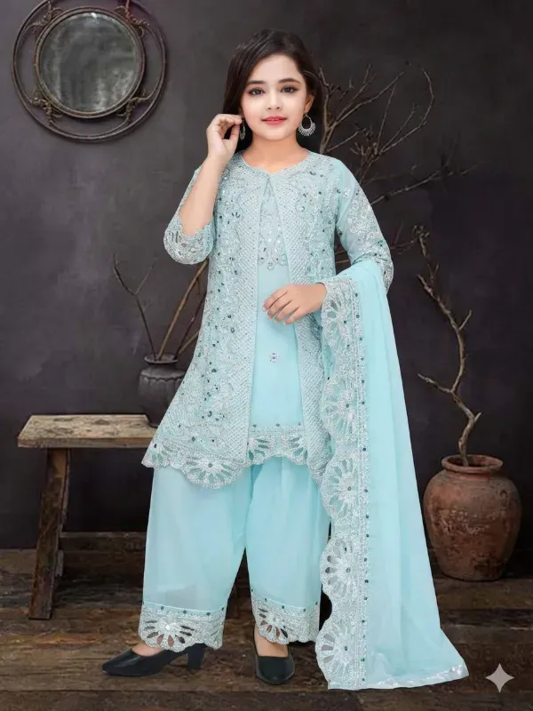Stylish Embroidered Girls Sharara Suit Set