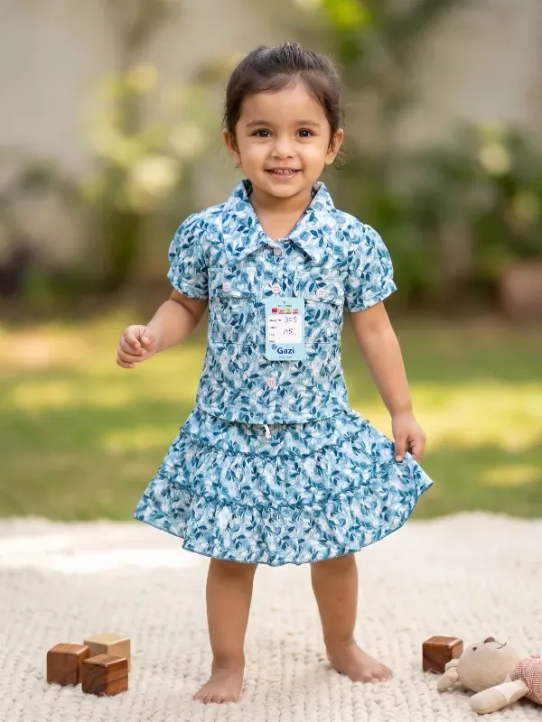 Cute Floral Print Girls Top & Skirt Set