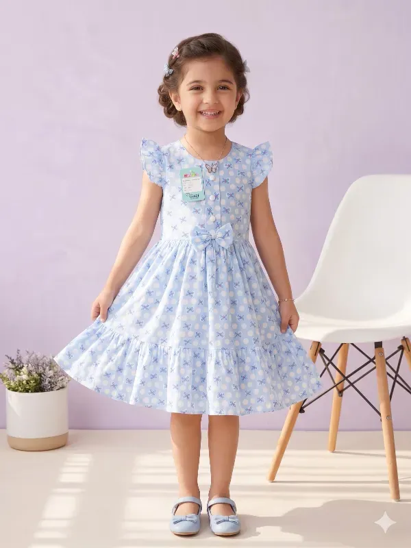 Girls Stylish Printed Fit & Flare Dress