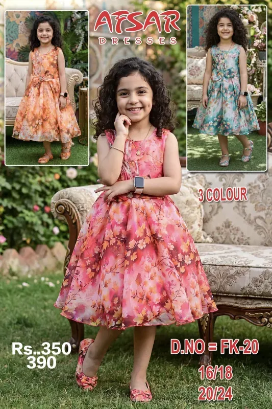 Girls Floral Print Party Wear Fit & Flare Dress