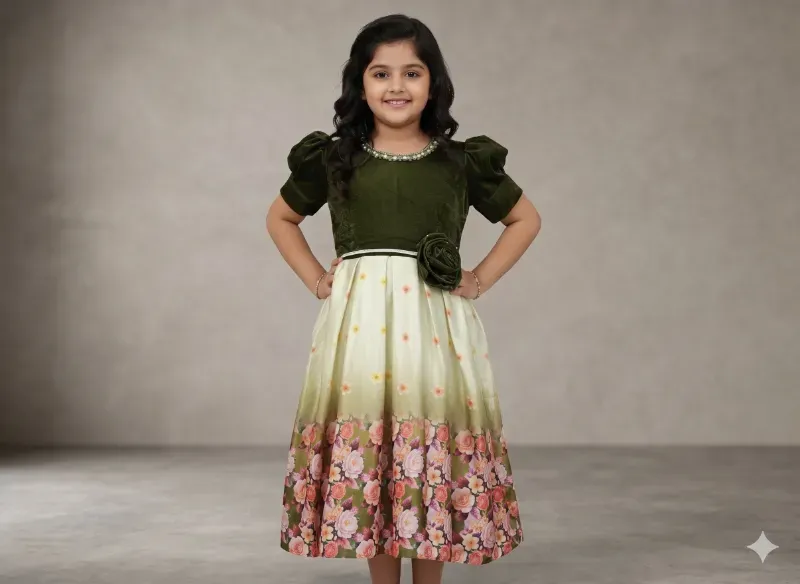 Girls Floral Print Party Wear Frock Dress