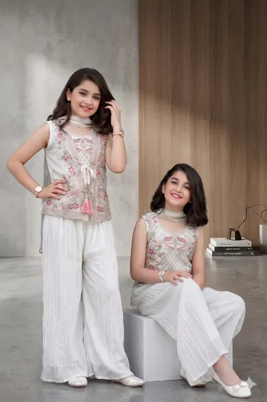 Girls Embroidered Plazo Style Ethnic Co-Ord Set