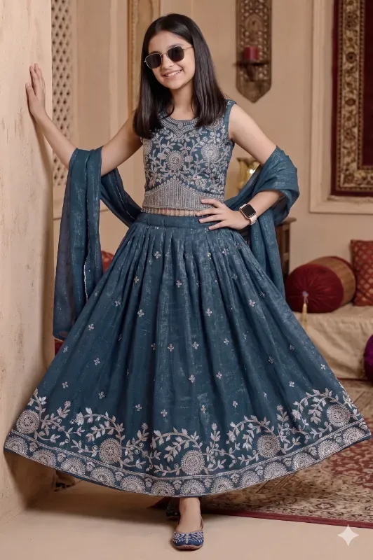 Girls Embroidered Lehenga Choli Set with Dupatta