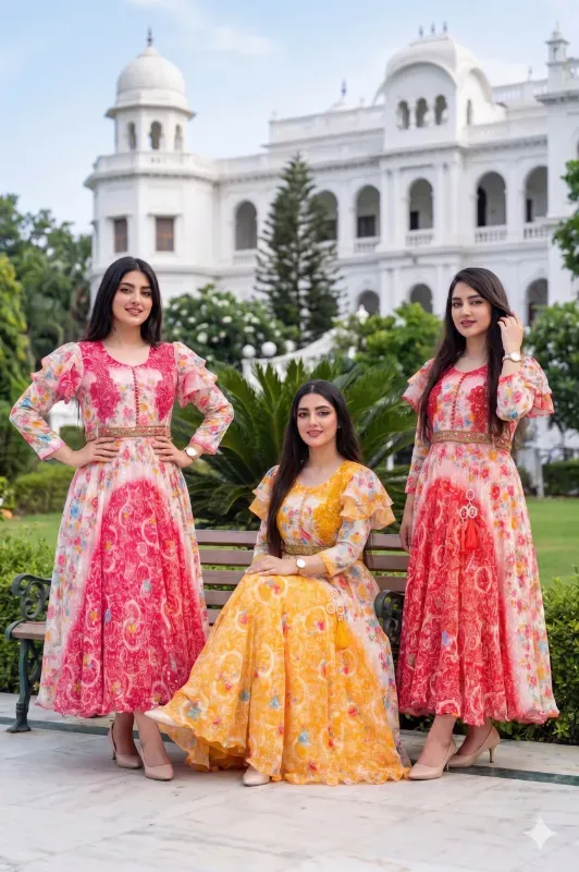 Women's Floral Printed Anarkali Gown Dress