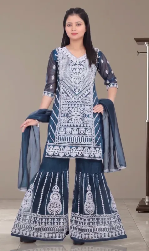 Women's Embroidered Kurta Sharara Set with Dupatta