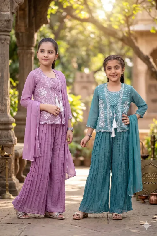 Afsar Kids Embroidered Palazzo Suit Set