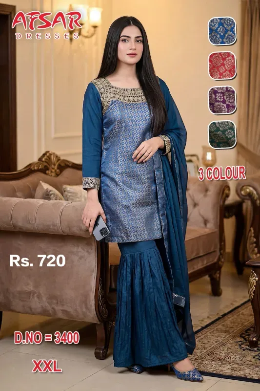 Women's Premium Jacquard Sharara Suit Set