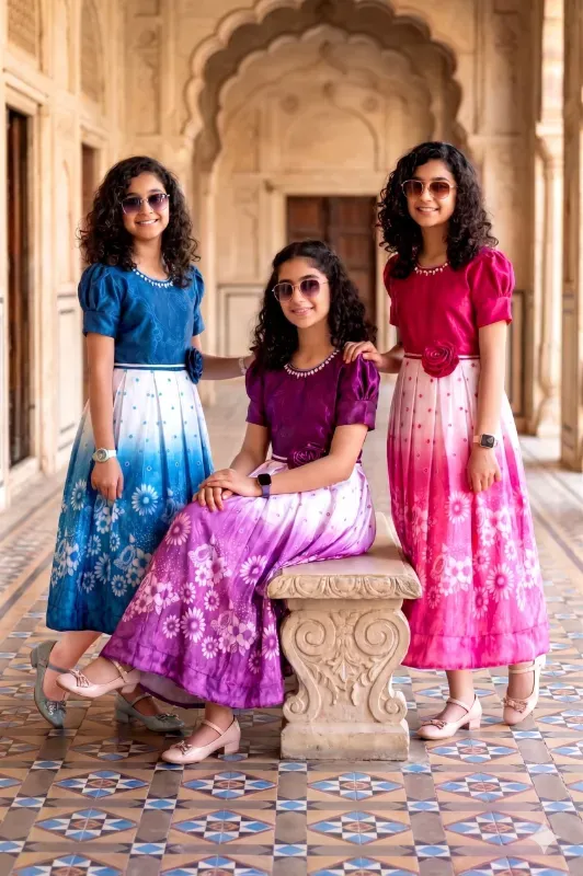 Girls Floral Print Party Wear Maxi Dress