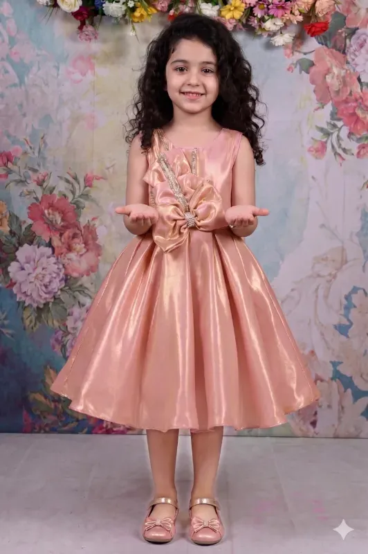 Girls Party Wear Satin Bow Frock