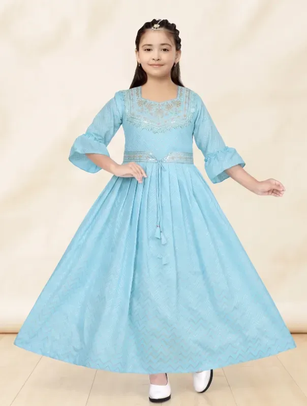 Girls Embroidered Cotton Long Frock