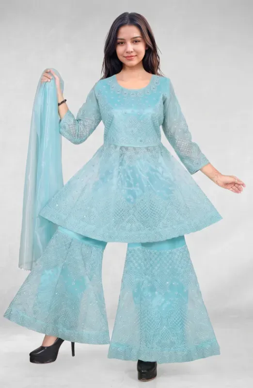 Afsar Feb Twill Net Embroidered Sharara Set with Dupatta