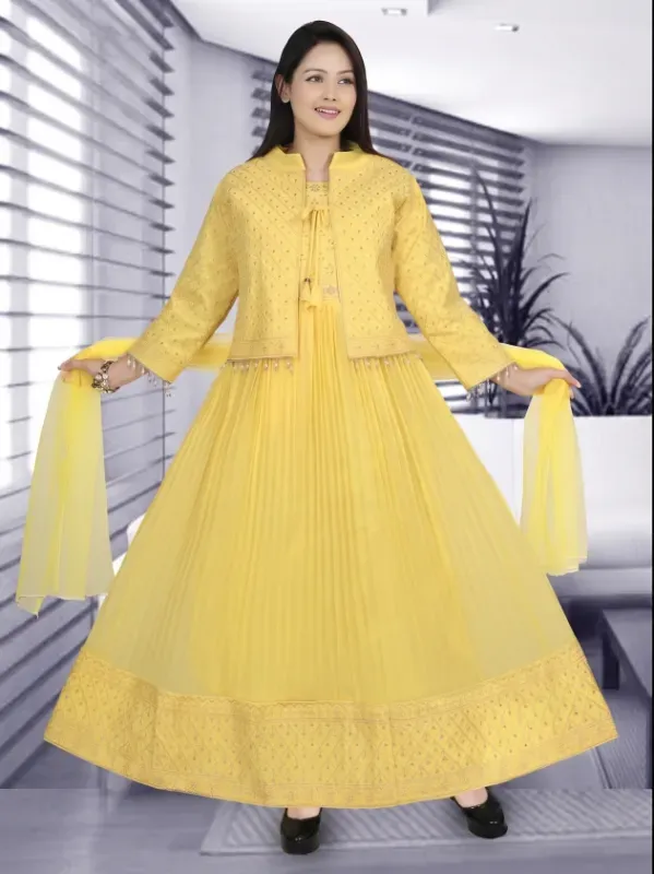 Elegant Georgette Anarkali Gown Set with Jacket