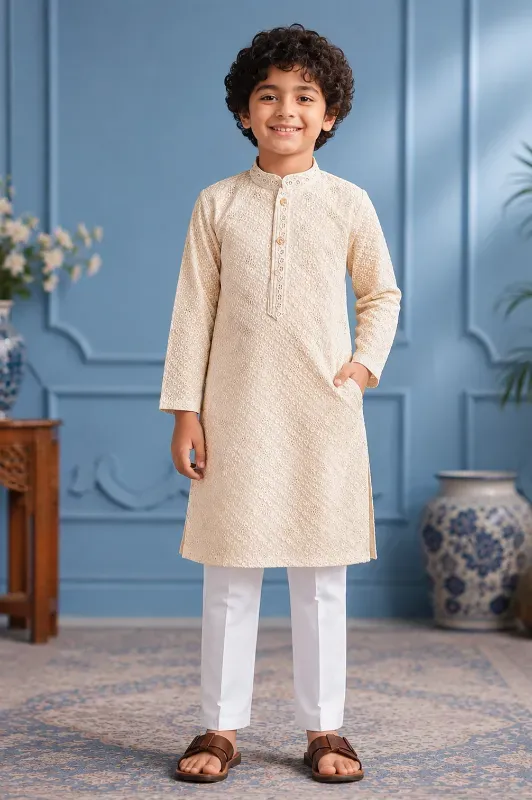 Boys Self Design Cotton Kurta Pajama Set – Perfect Size